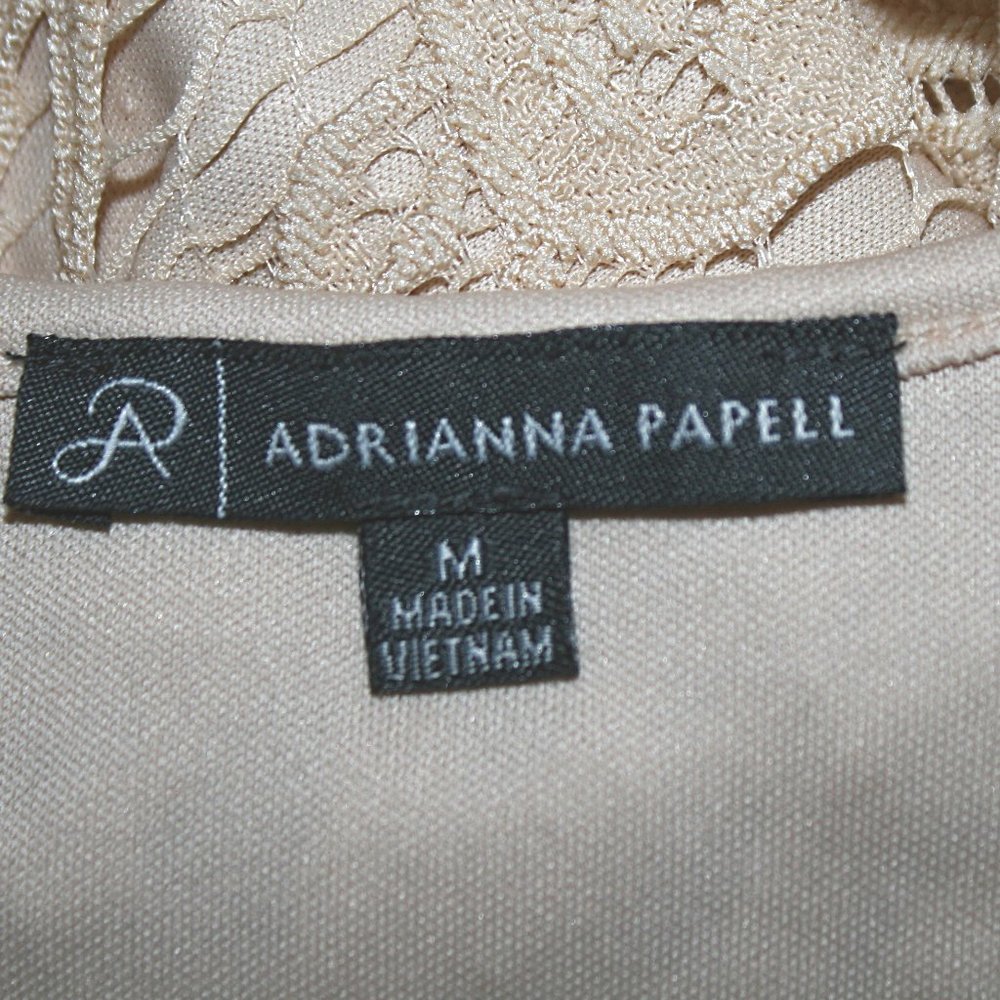 ADRIANNA PAPELL Top Floral Lace Layered Short Sleeve Sheer Neutral Cream Medium - Picture 5 of 15